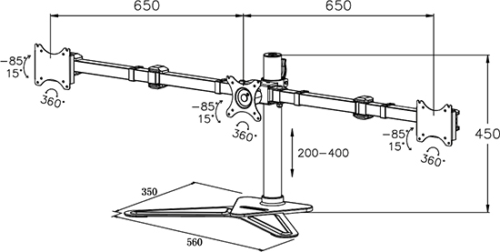 5011242633 Prokord Triple Display Deskstand 10"–27"